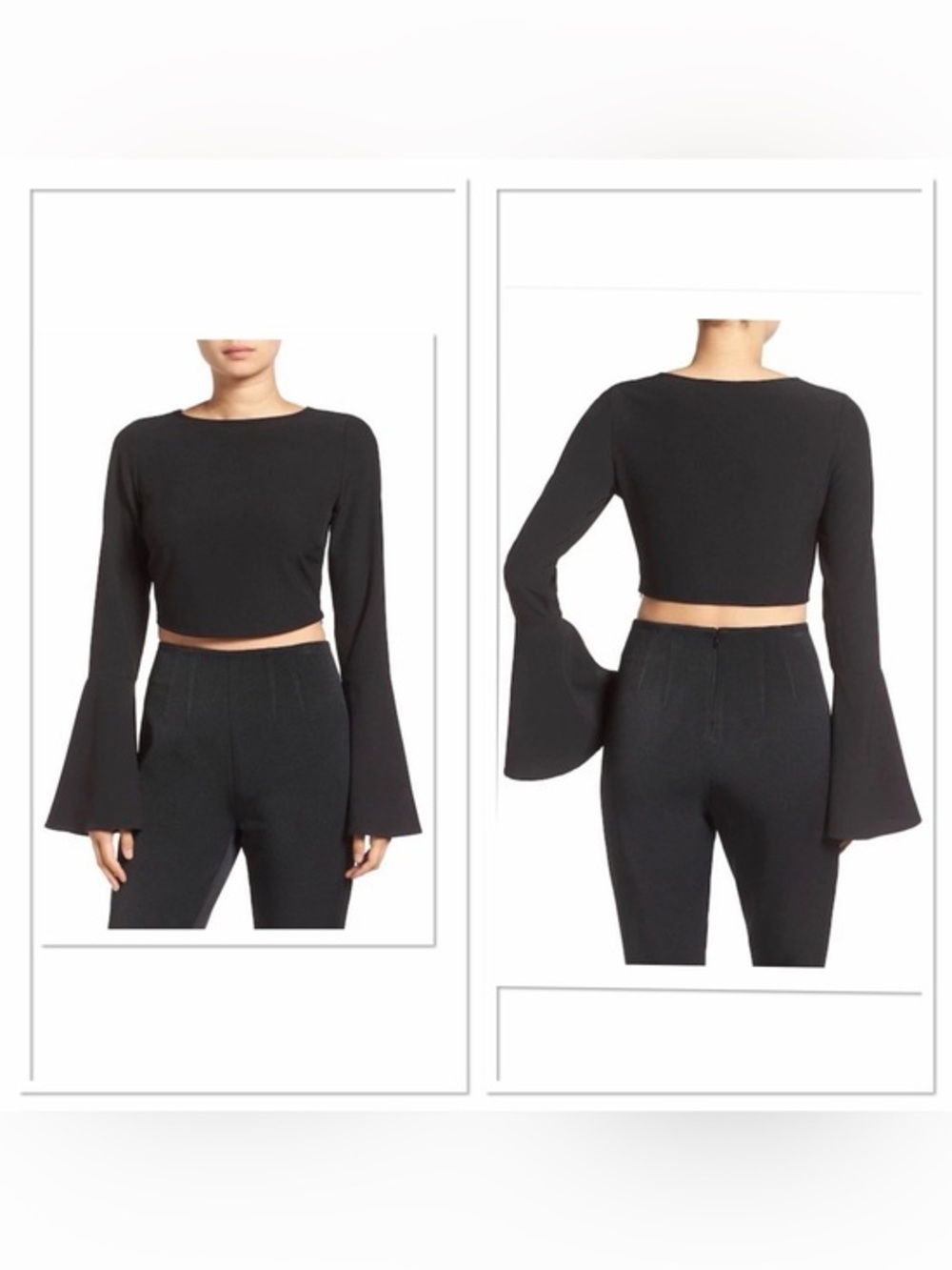 kendall + kylie black bell sleeve crop top - size small